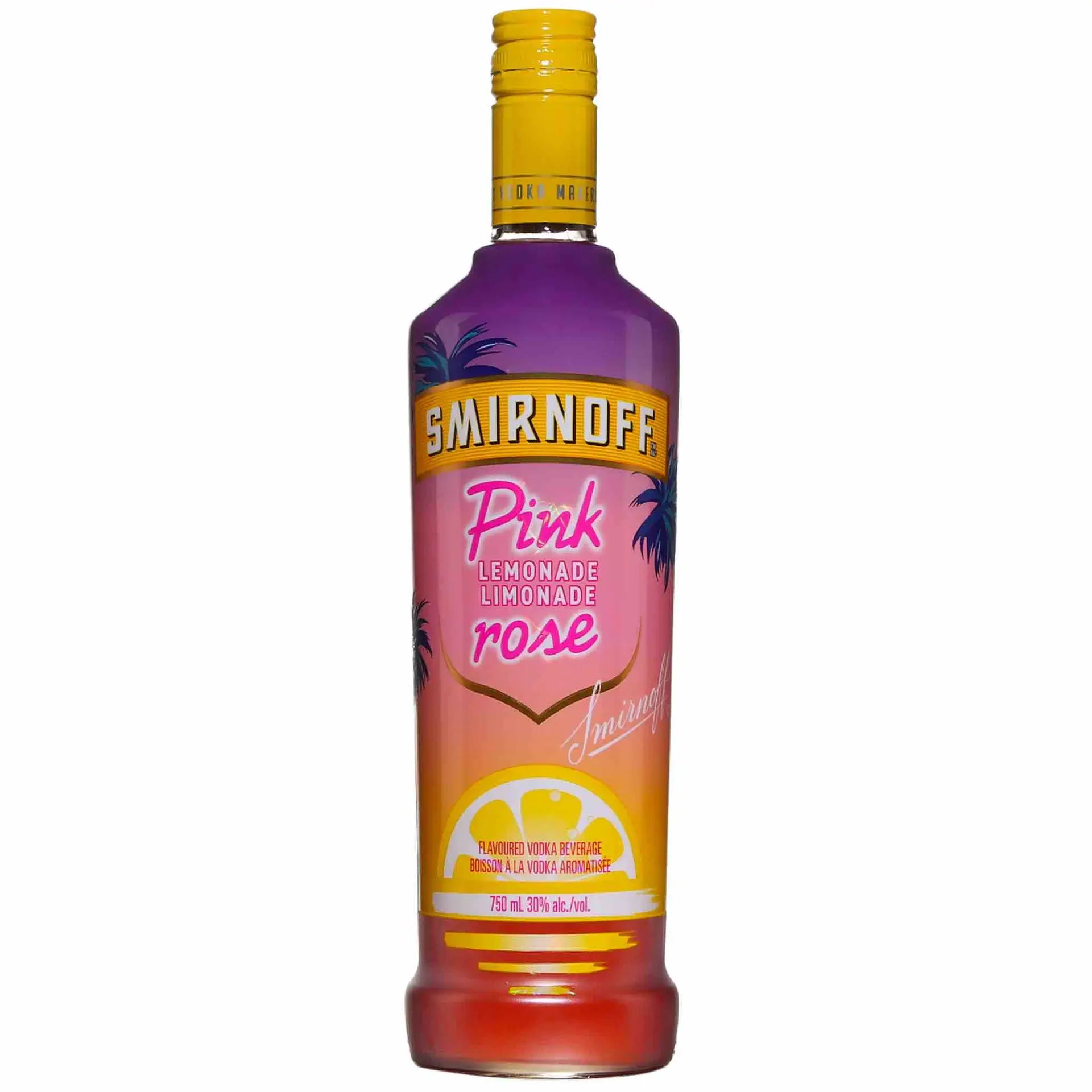 Buy Smirnoff Pink Lemonade 750mL, flavored vodka in gradient pink and yellow bottle.