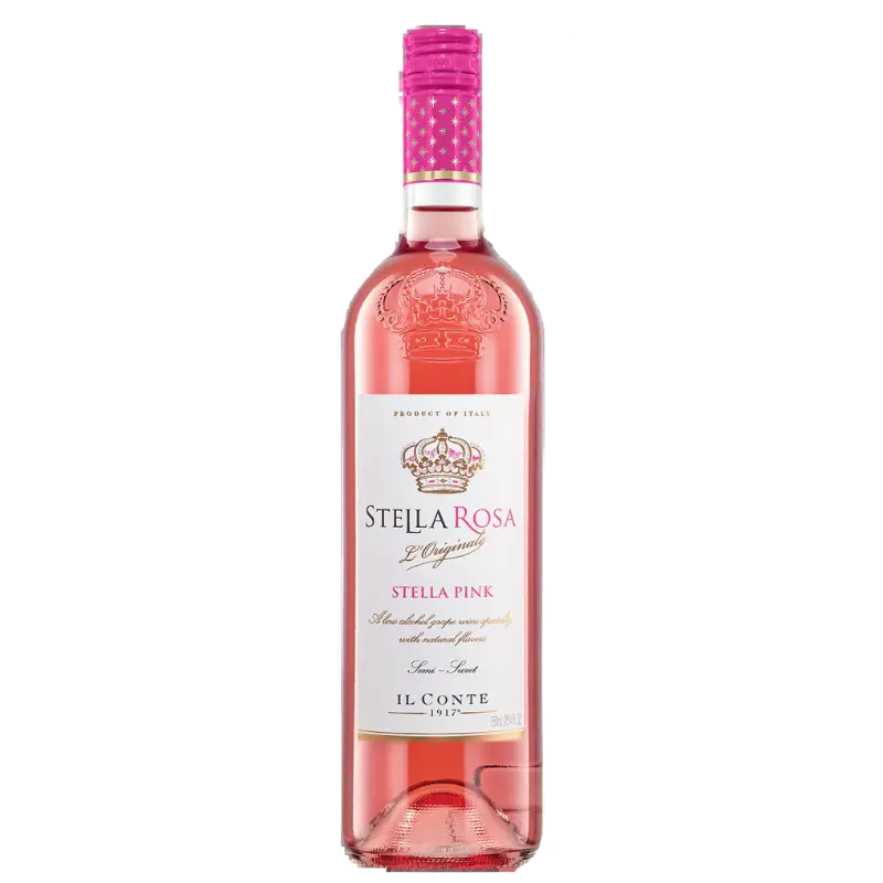 Buy Stella Rosa Pink 750mL, a sweet rosé wine in a clear bottle with a pink cap.