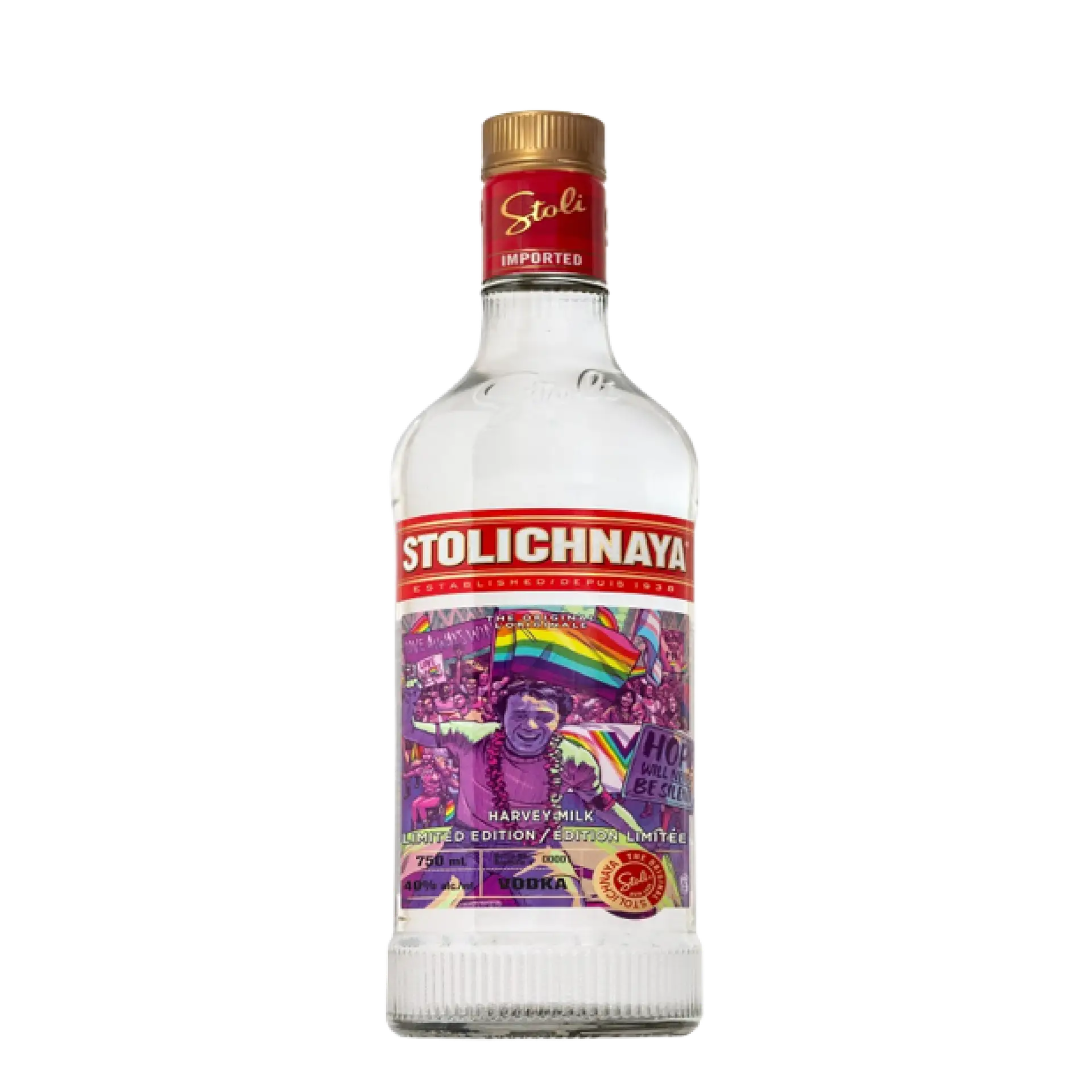 Buy Stolichnaya Harvey Milk Pride Vodka 750mL, limited edition bottle with colorful label.