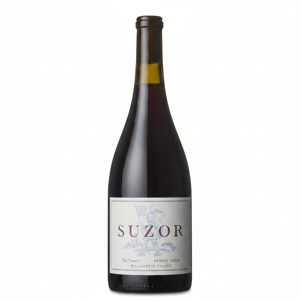 Suzor Pinot Noir The Tower 750mL wine bottle with dark glass and elegant label, showcasing a premium red wine.