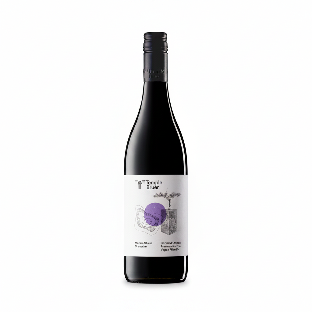 Bottle of Temple Bruer Mataro Shiraz Grenache wine in a 750mL bottle with a label featuring the brand name and wine details.