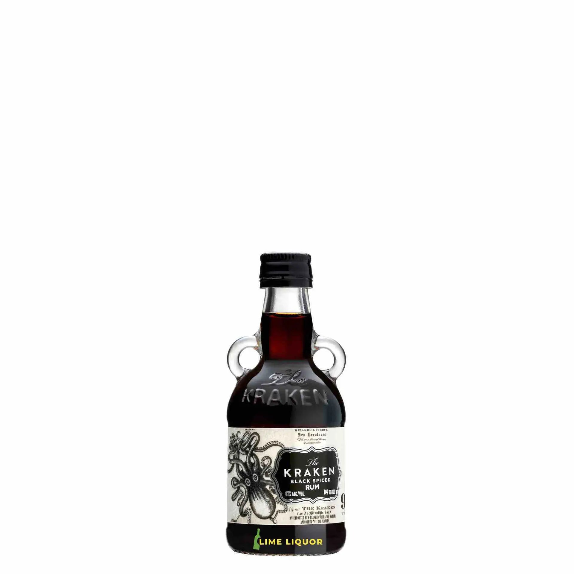 buy The Kraken Black Spiced Rum 50mL mini bottle, dark spiced rum with octopus label
