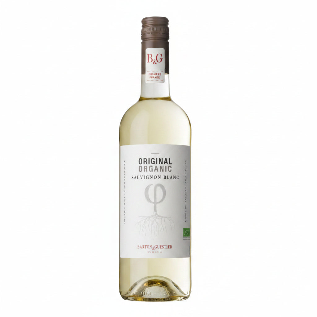 Clear image of a bottle of The Original Sauvignon Blanc wine with a white label and elegant design.