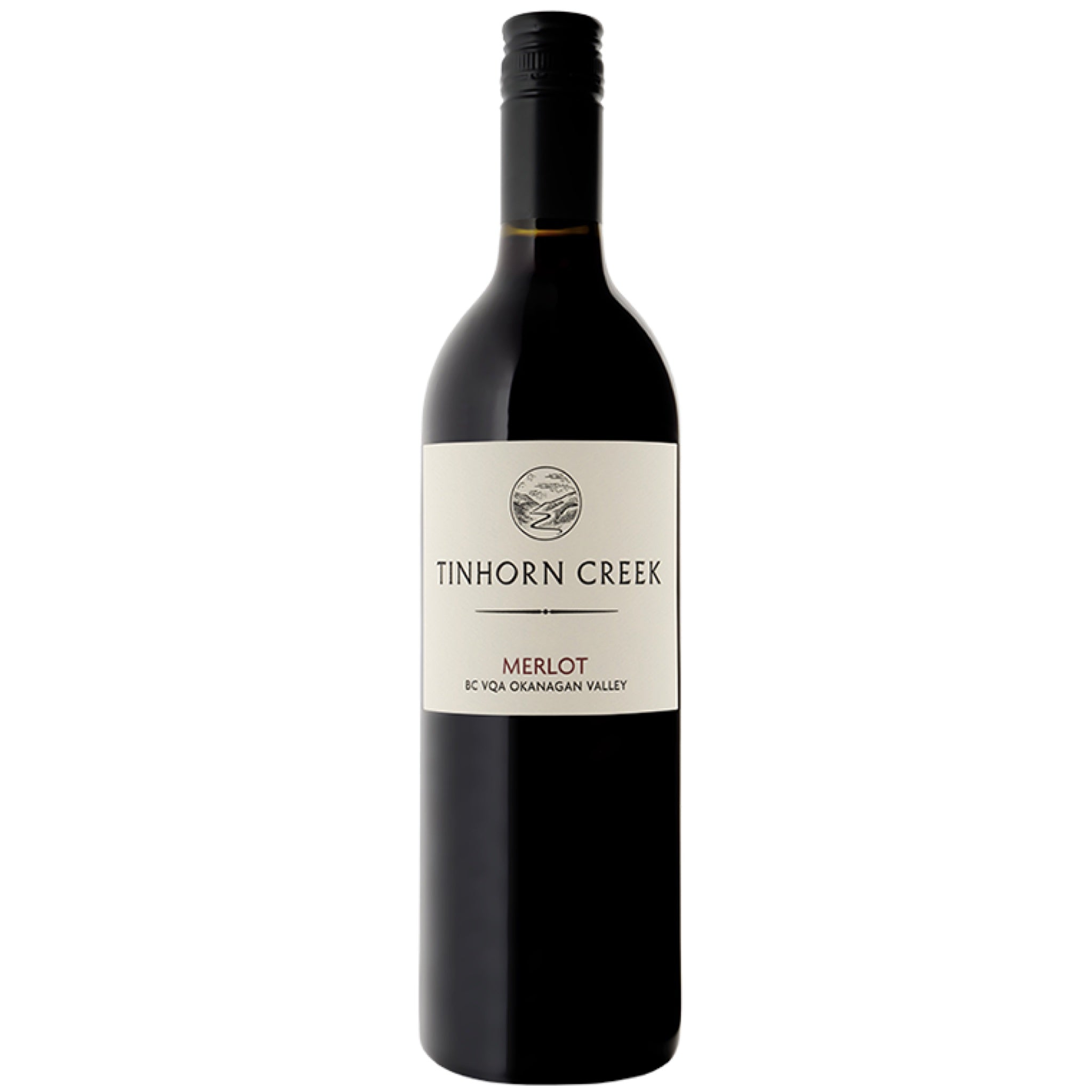 Buy Tinhorn Creek Merlot red wine bottle with clear label and black cap