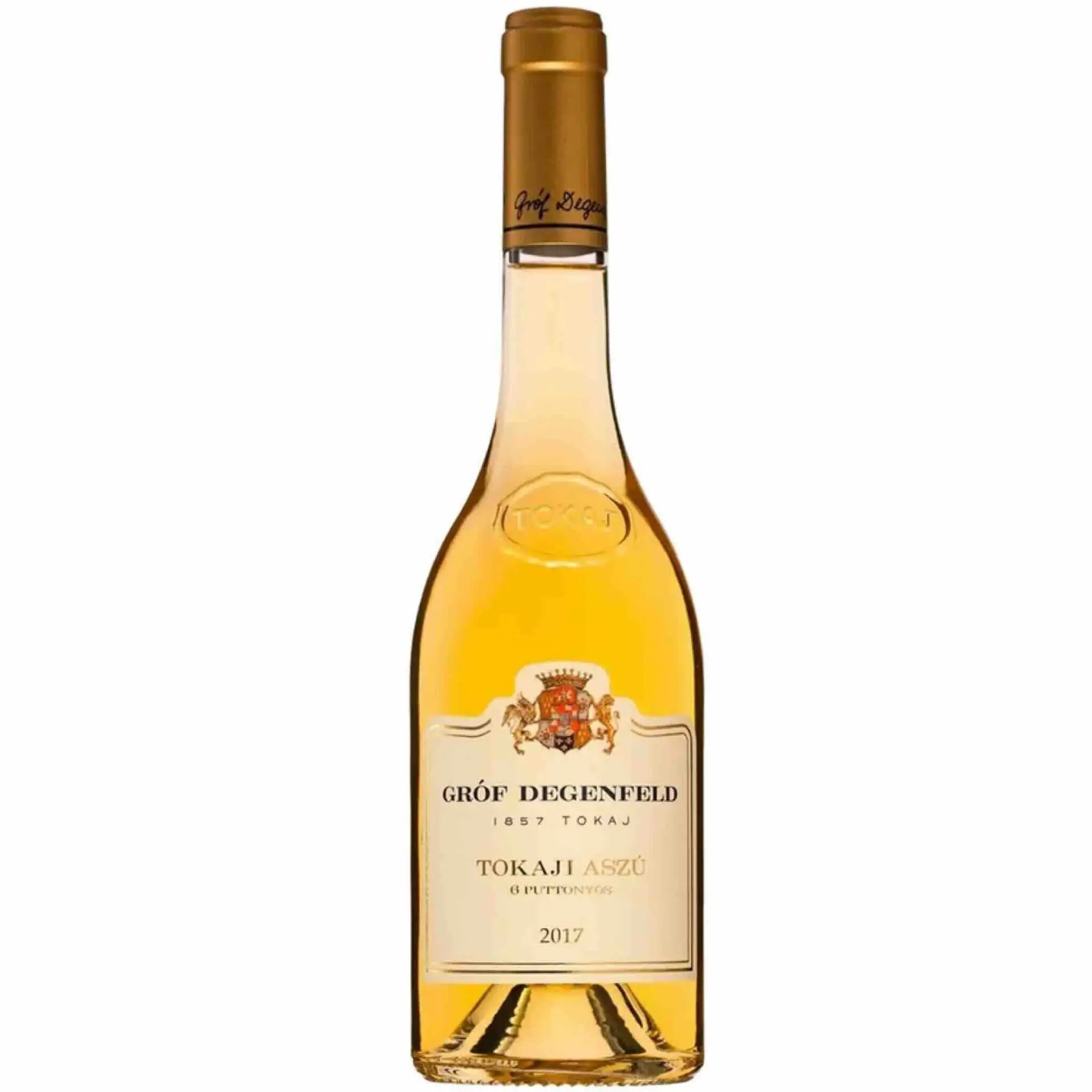 buy Tokaji Gróf Degenfeld 6 Puttonyos 2017 dessert wine, gold bottle, front label