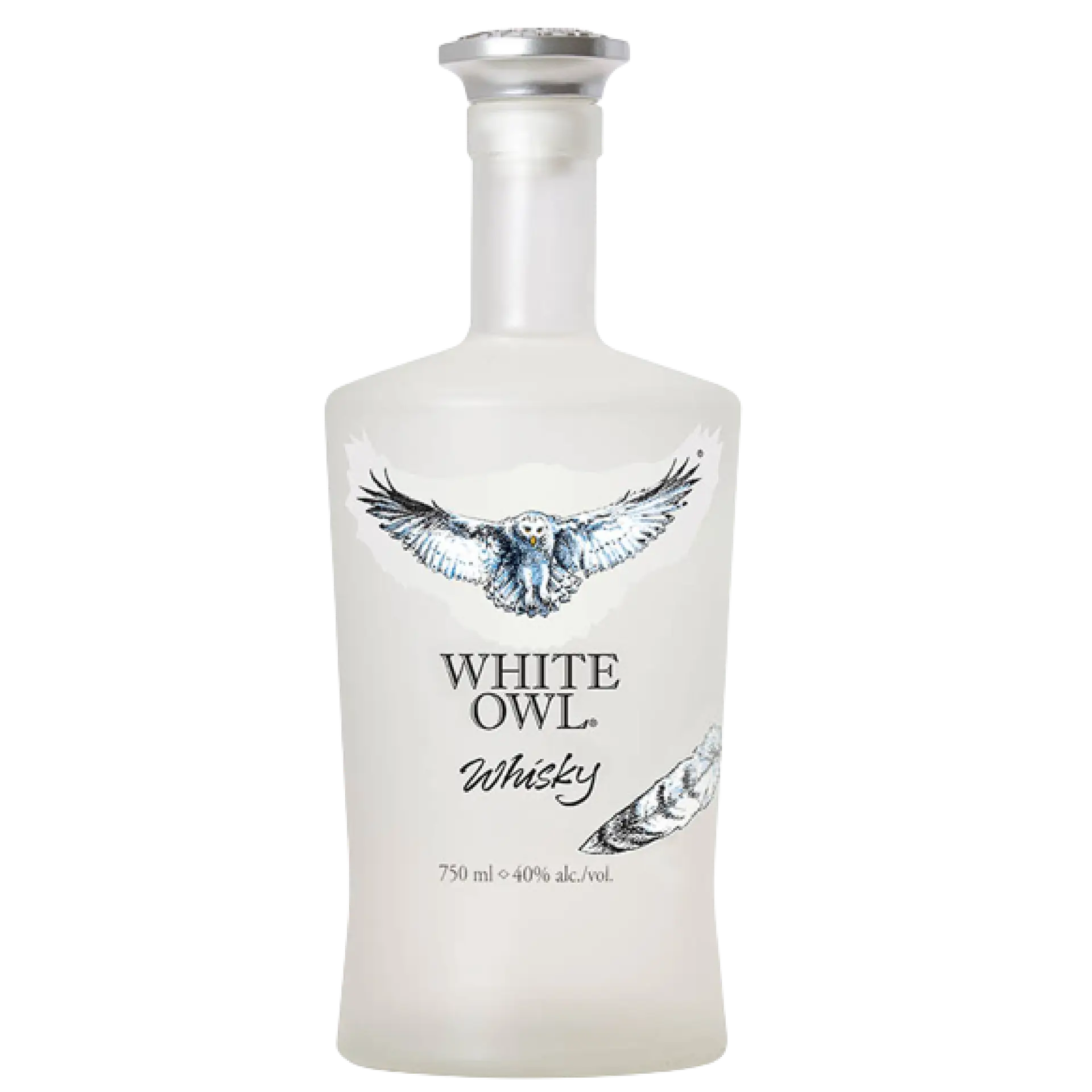 Buy White Owl Whisky 750mL frosted bottle with flying owl illustration