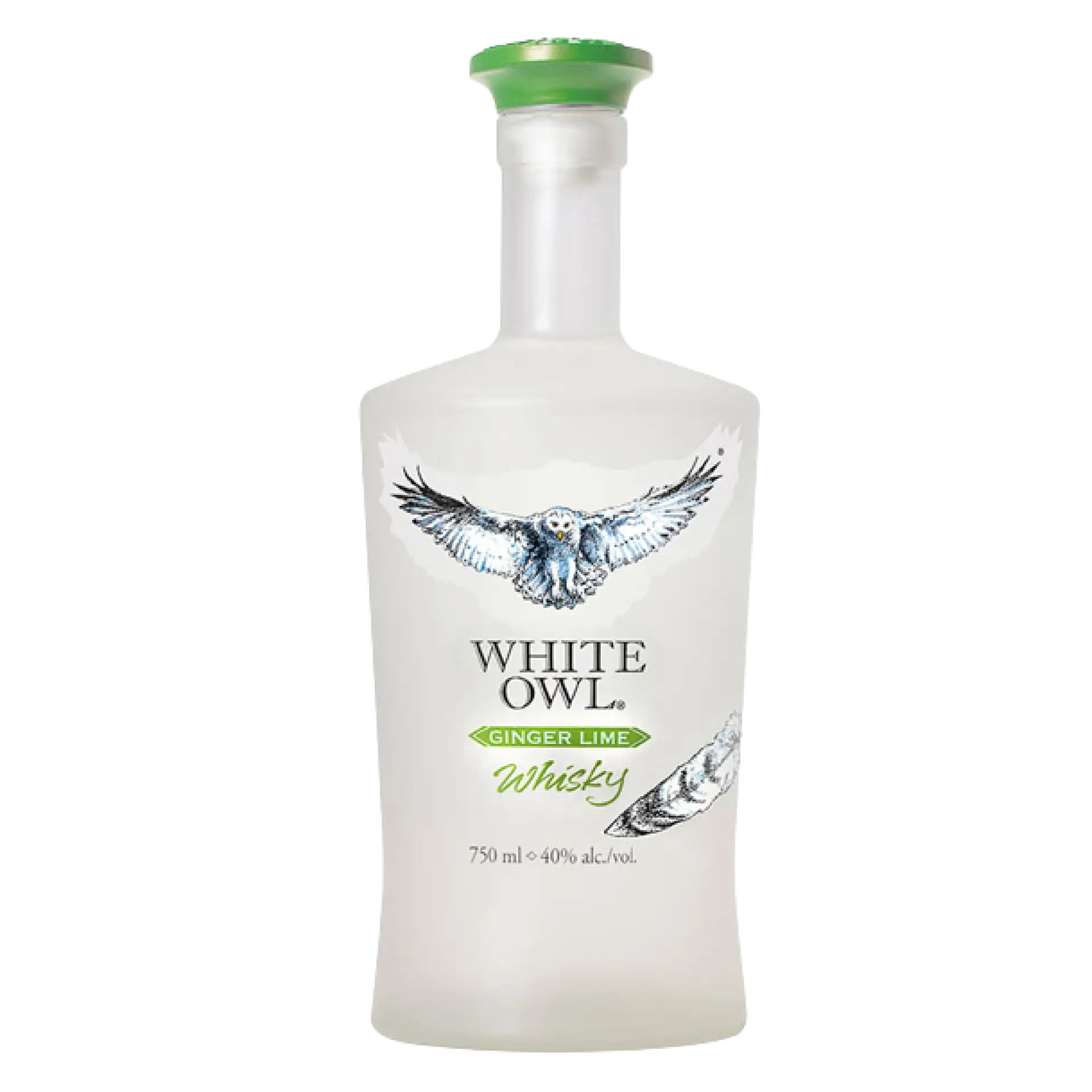 buy White Owl Ginger Lime Whisky 750mL bottle with owl illustration and green cap