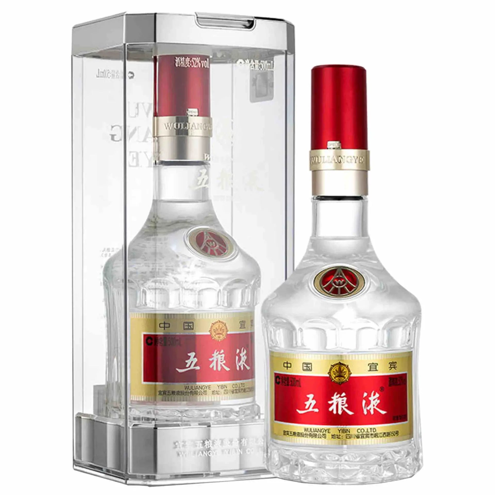 Buy Wu Liang Ye, clear Chinese baijiu in red and gold label bottle with display case