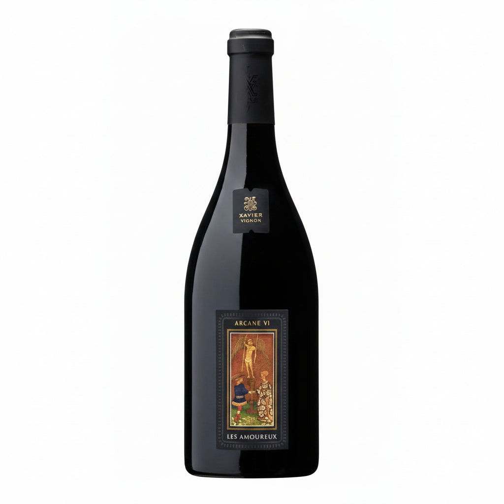 Xavier Vignon Arcane VI Les Amoureux wine bottle with label featuring artistic design and elegant typography.
