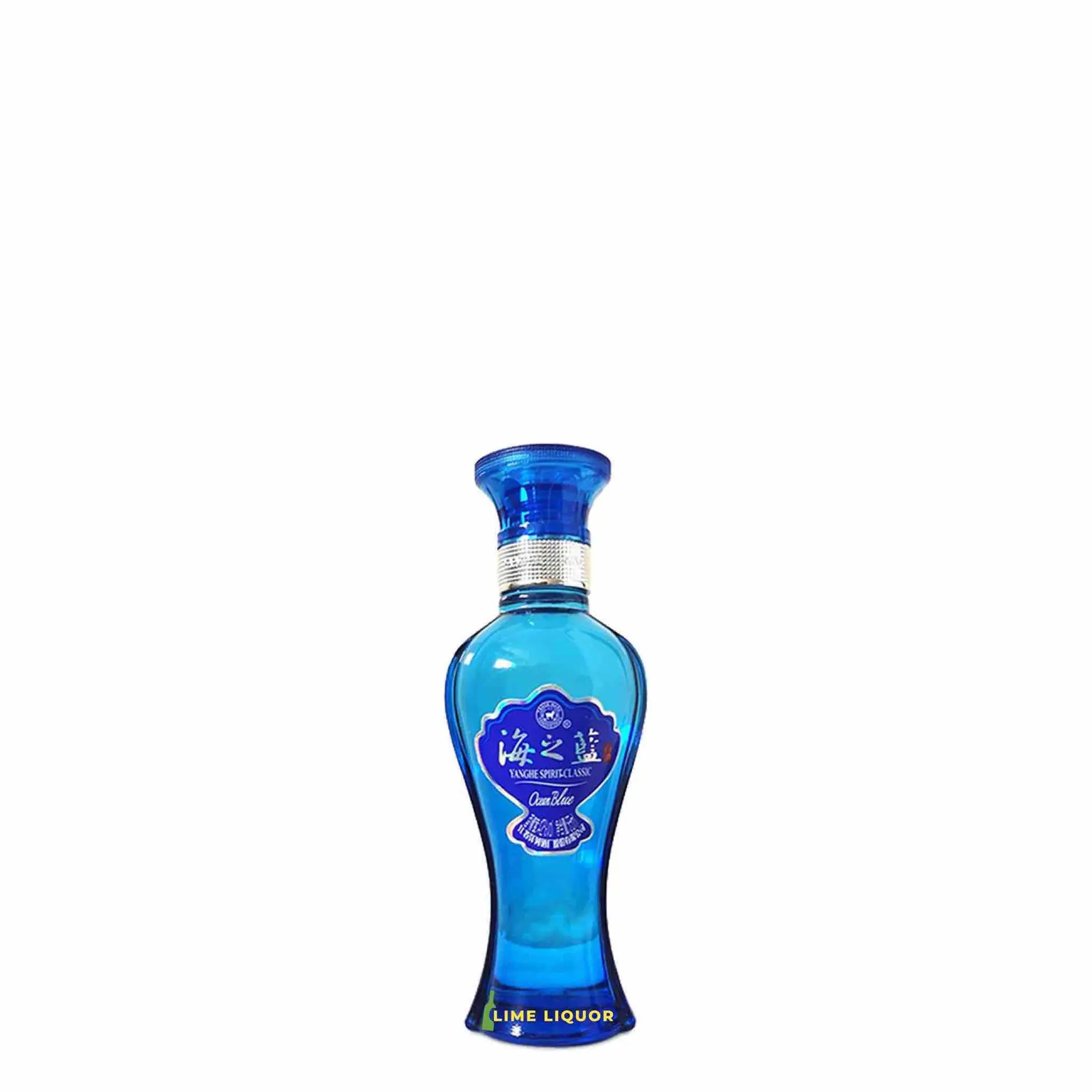 Buy Lime Liquor, blue glass bottle 65ml, premium liquor with elegant label design.