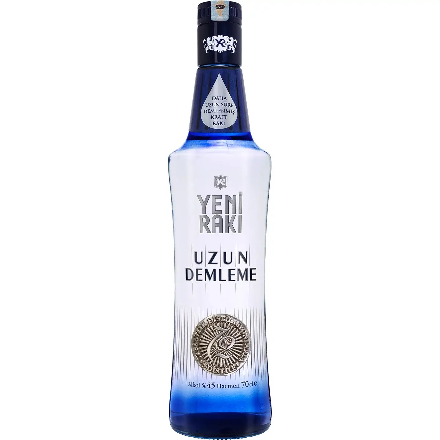 Buy Yeni Raki Uzun Demleme, clear long-necked liquor bottle with blue gradient design.