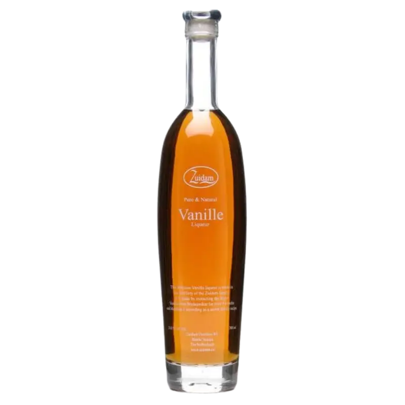 Buy Zuidam Vanilla Liqueur 700mL bottle, pure vanilla liqueur with amber color.