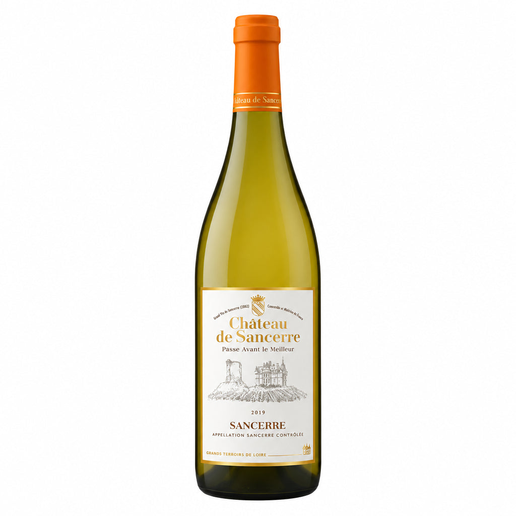 Chateau de Sancerre Blanc wine bottle from Chateau, with a clear label and elegant design on a white background.