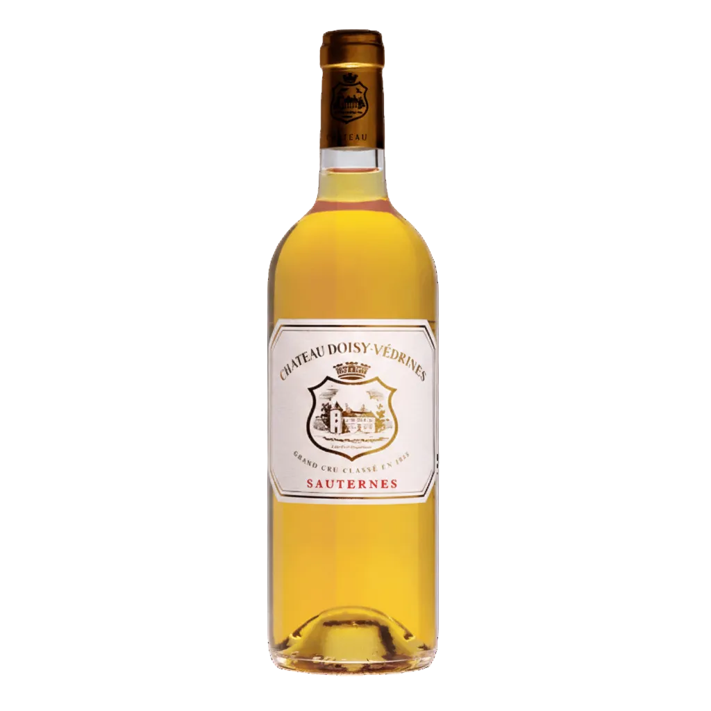 Chateau Doisy Vedrines Chateau Petit Vedrines Sauternes wine bottle with label and elegant presentation.
