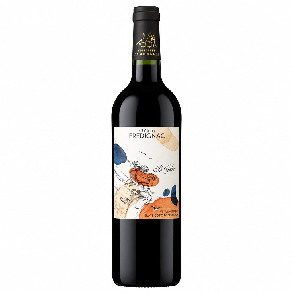 Chateau Fredignac Contre Vents red wine bottle with label featuring elegant design and text, displayed against a plain background.