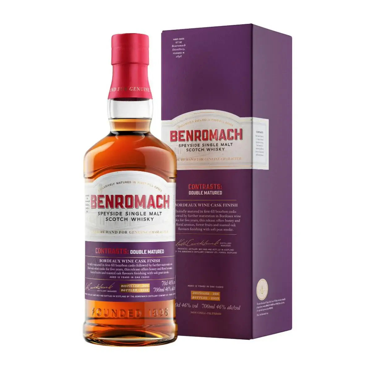 Benromach Contrasts Double Matured Single Malt Scotch Whisky Bordeaux Wine Cask Finish Vintage 2011 700Ml Bottle Image