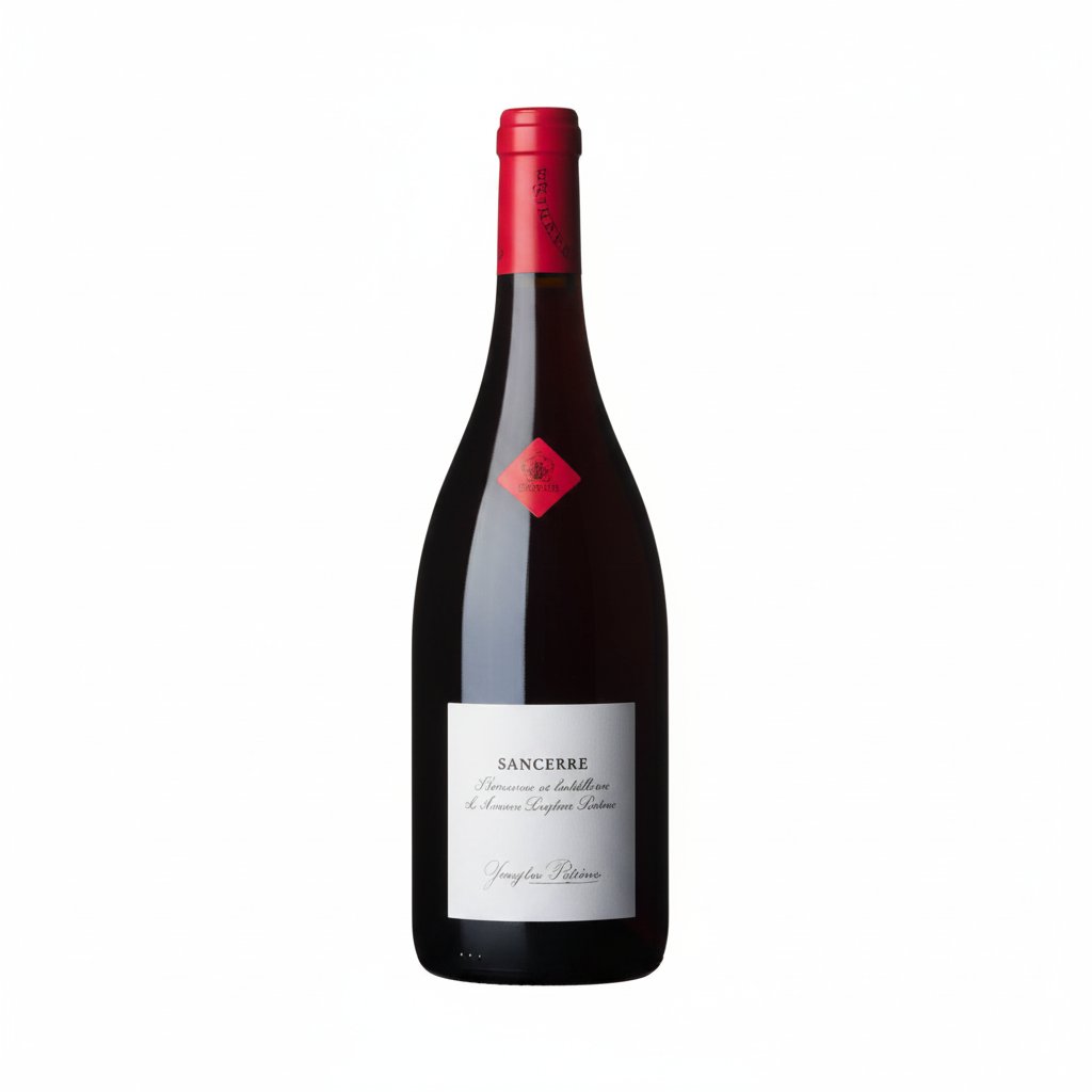Domaine Langlois-Chateau Sancerre Red wine bottle with label and cork on a white background.