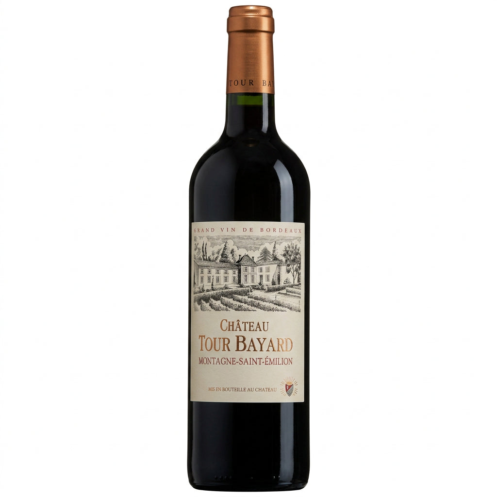 Chateau Tour Bayard Cabernet Franc wine bottle with label and dark glass, showcasing elegant packaging and classic design.