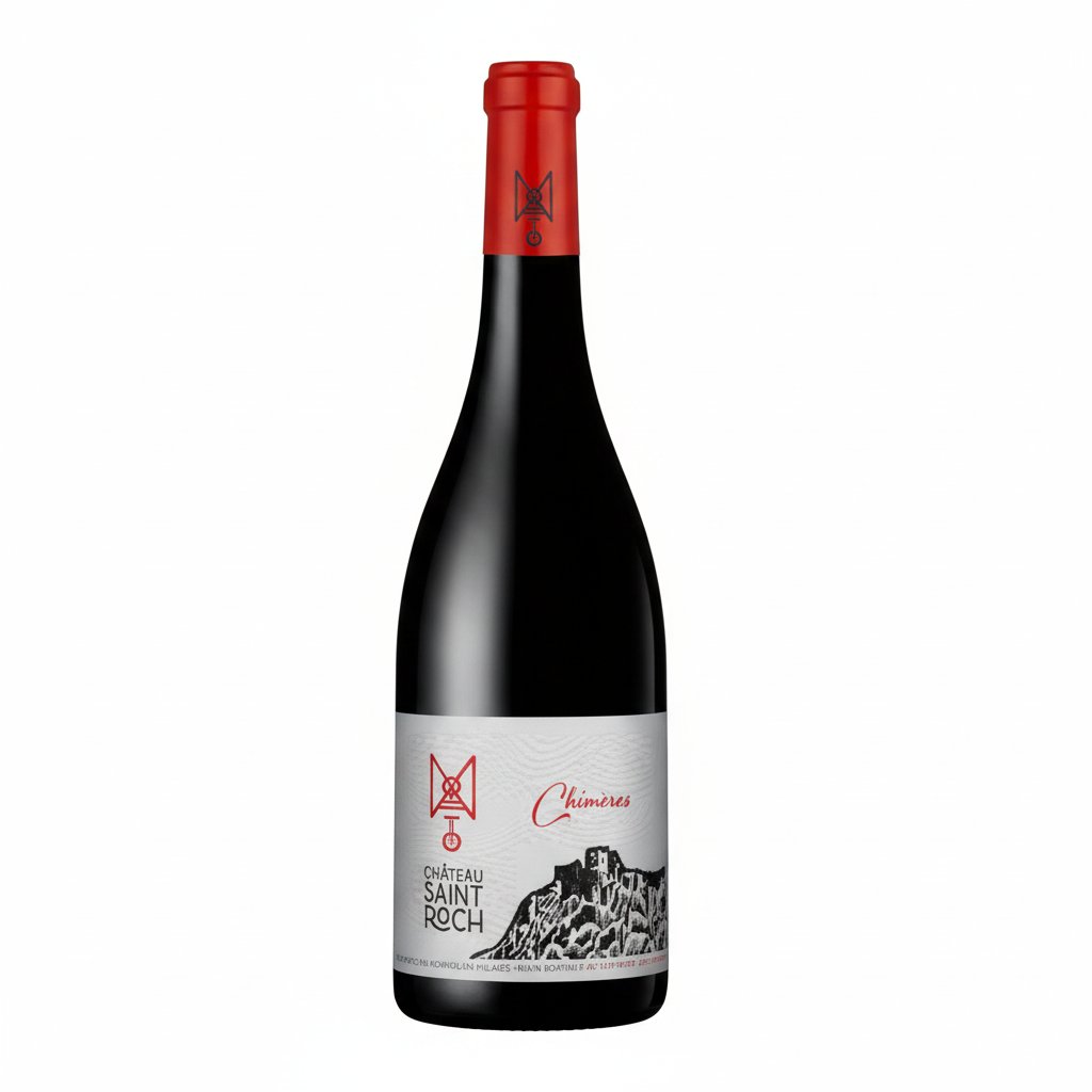 Chateau Saint Roch Chimeres wine bottle with label featuring artistic design and vintage style.