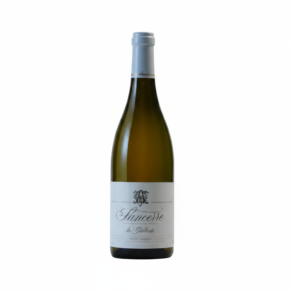 Bottle of Alain Gueneau Sancerre La Guiberte white wine with a clear glass and elegant label.