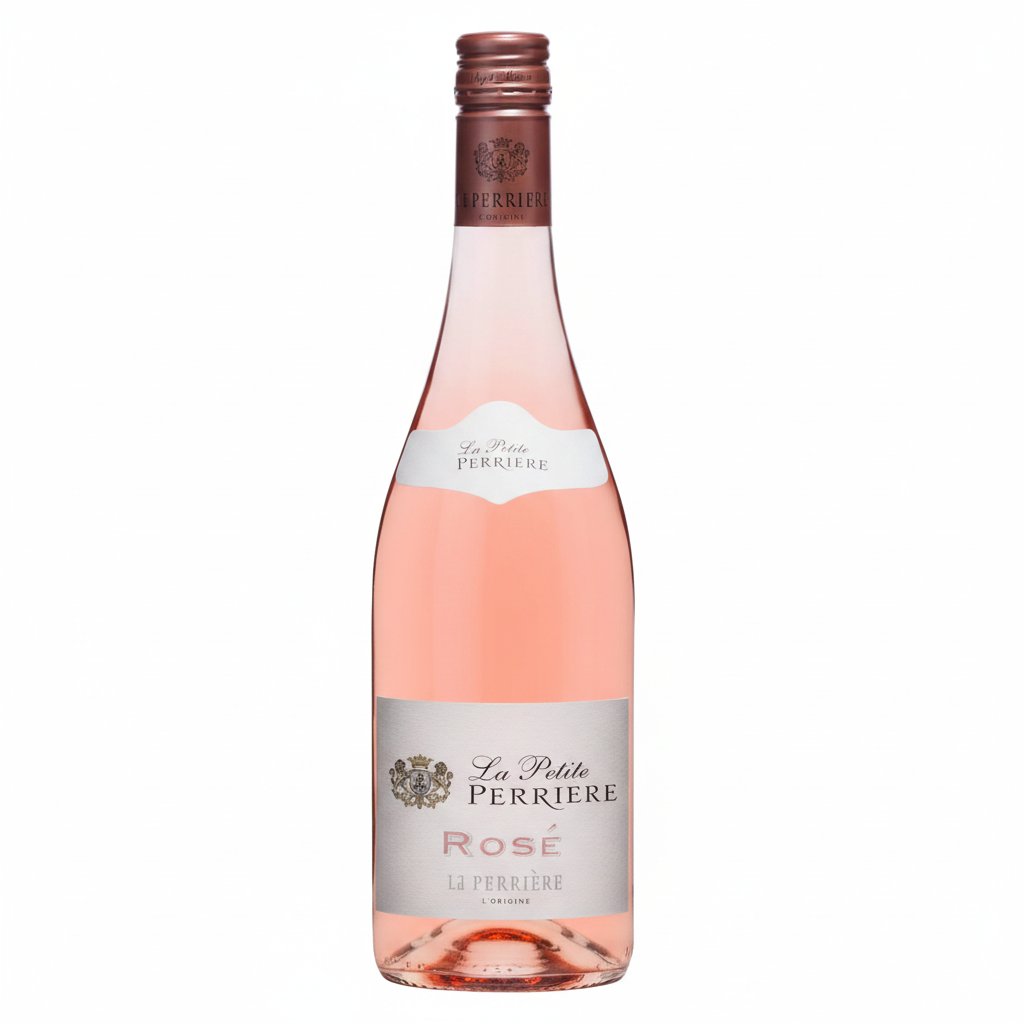 Bottle of Saget La Perriere La Petite Perriere Pinot Noir Rosé wine with a pink hue, glass and wine label visible.