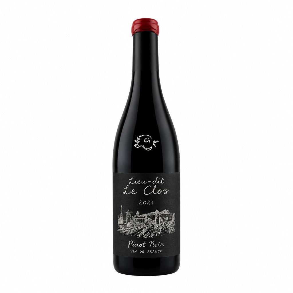 Les Monts Bourgogne Les Crucibees Rouge wine bottle with label visible, showcasing the elegant packaging and deep red color.