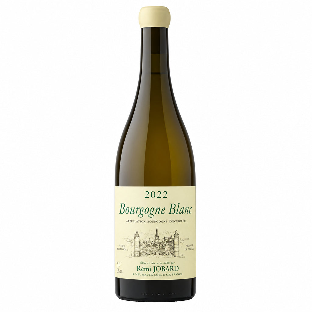 Domaine Remi Jobard Bourgogne Blanc 2022 wine bottle with label, standing upright on a neutral background.