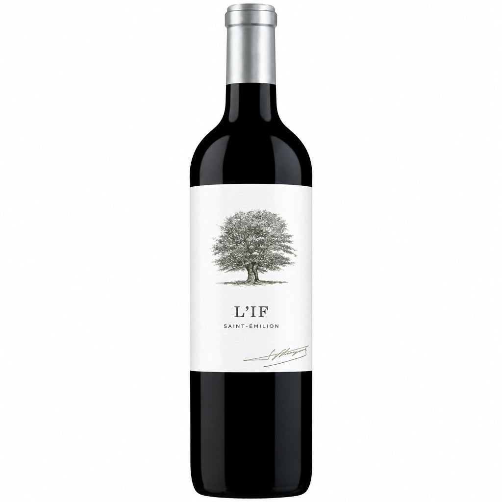 Bottle of Saint Emilion L'if 2021 red wine from Saint, featuring a dark glass bottle with a label displaying the wine's name and vintage.
