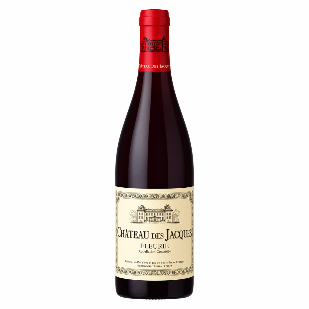 Chateau Des Jacques Fleurie wine bottle with label, showcasing the elegant design of the Chateau wine collection.