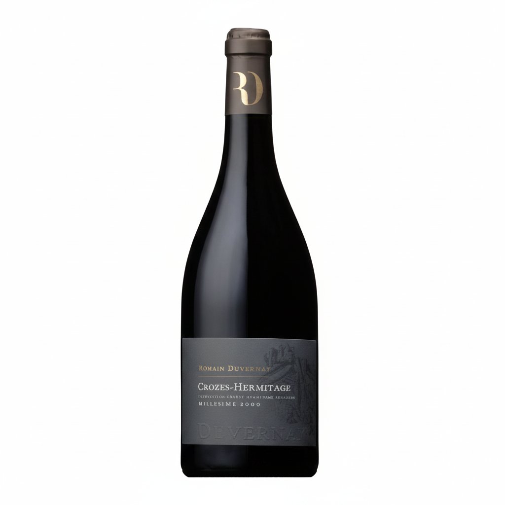 Romain Duvernay Crozes Hermitage wine bottle with label visible, set against a neutral background.