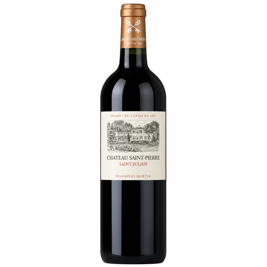 Chateau Saint Pierre wine bottle from Chateau with a classic label, set against a neutral background.