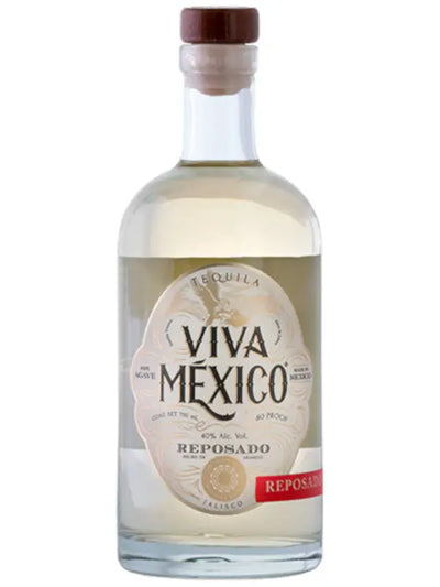 Viva Mexico Retro Reposado tequila bottle with label, 750mL size, featuring vintage-inspired design and clear glass packaging.
