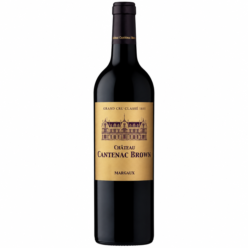 Chateau Cantenac Brown Bordeaux wine bottle with classic label and deep red color, displayed upright on a neutral background.