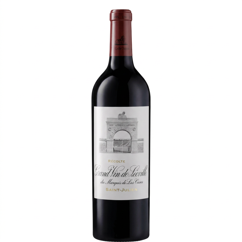 Bottle of Chateau Leoville-Las Cases 2021 red wine with label visible in the image.