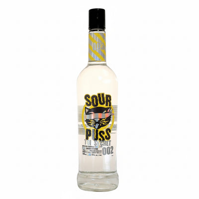 Sour Puss Top Secret 002 750mL bottle of flavored liqueur with a colorful label and distinctive packaging.