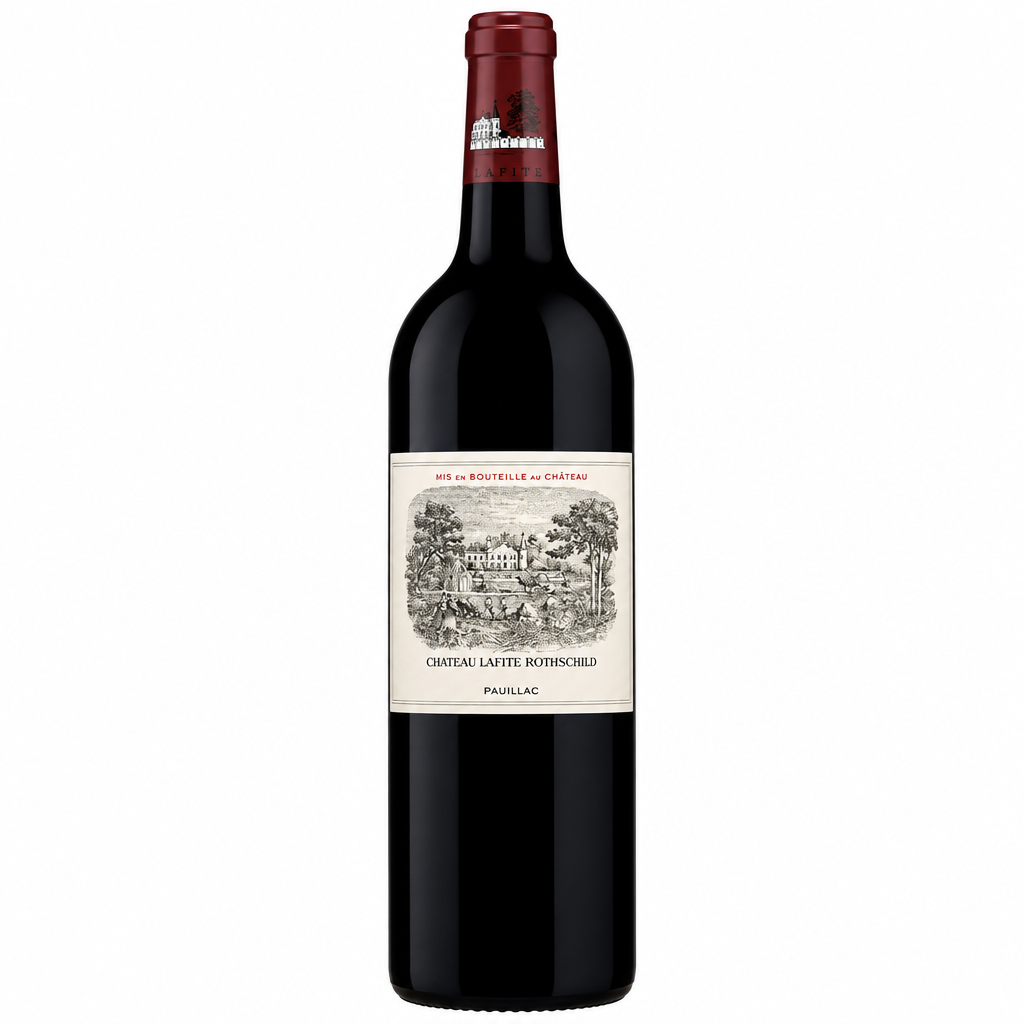 Bottle of Chateau Lafite Rothschild 1982 red wine with classic label and elegant capsule, displayed on a neutral background.