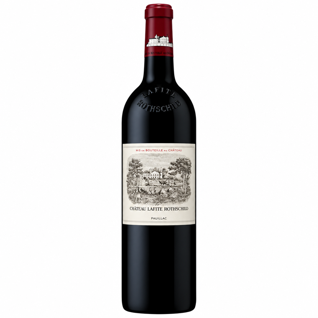 Chateau Lafite Rothschild 2020 wine bottle with label and cork, showcasing a premium red wine from Bordeaux estate.