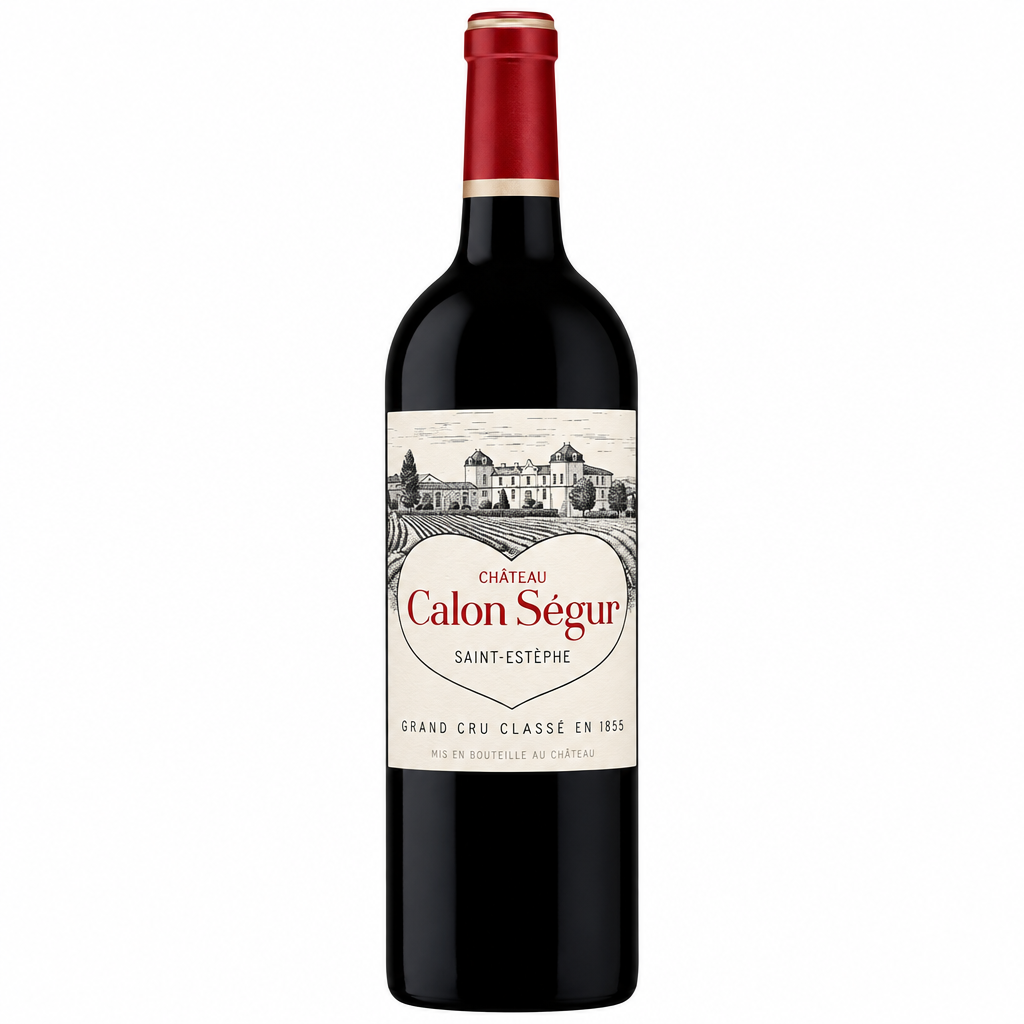 Chateau Calon Segur 2020 wine bottle with classic label and deep red color, showcasing a premium Bordeaux red wine.