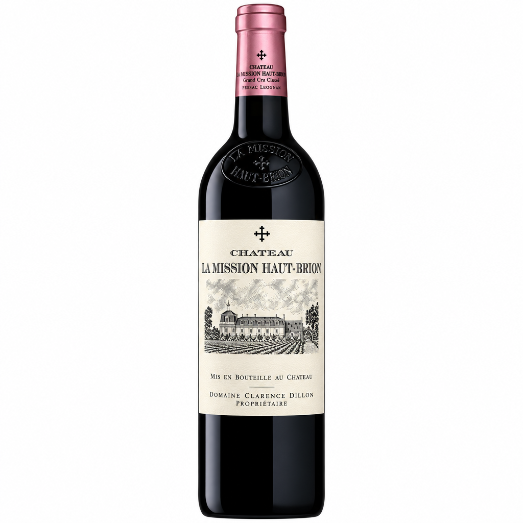 Chateau La Mission Haut-Brion 2011 1.5L wine bottle, dark glass with label showing vintage and brand name.