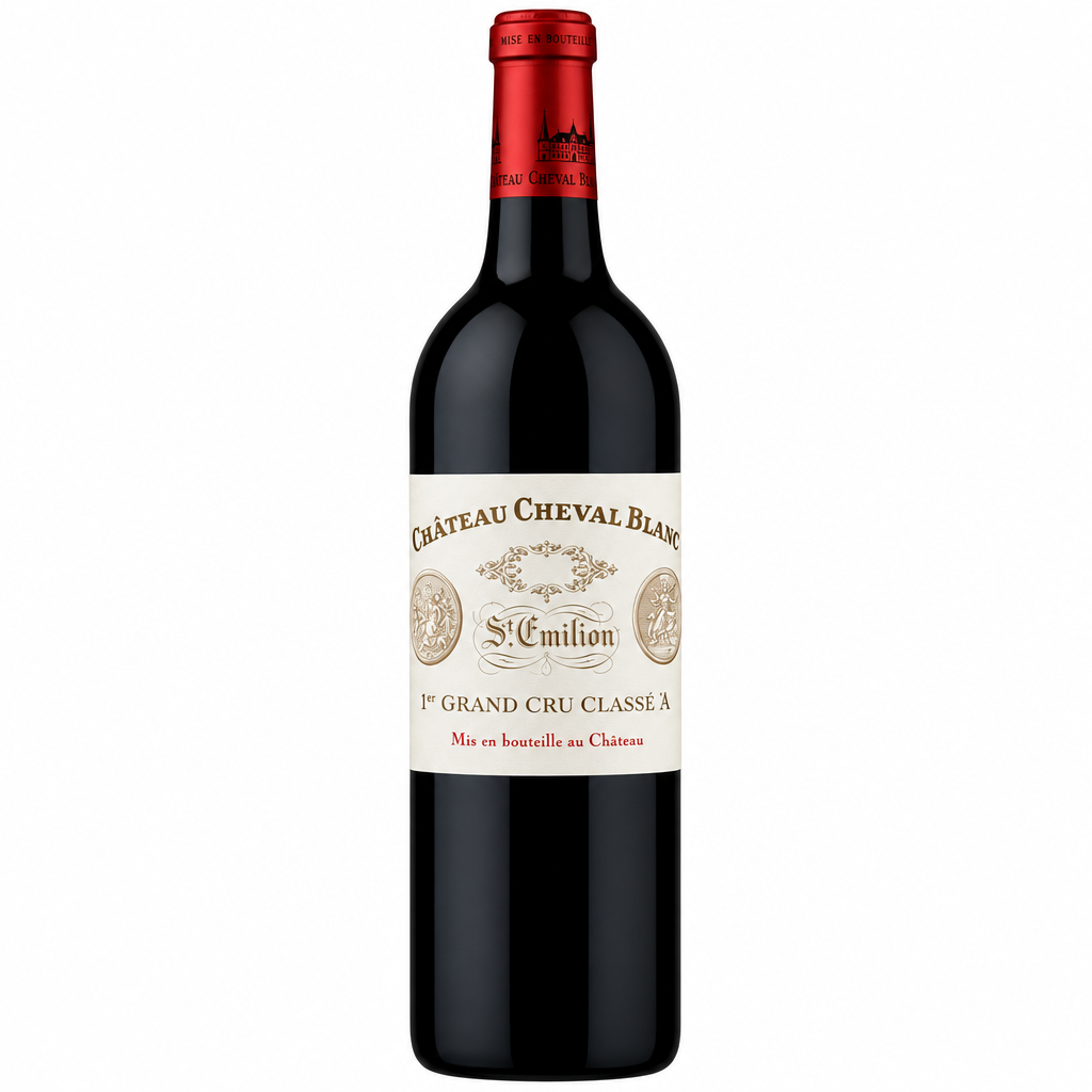 Bottle of Chateau Cheval Blanc 2006 Bordeaux red wine with a label featuring the Chateau logo and vintage year.