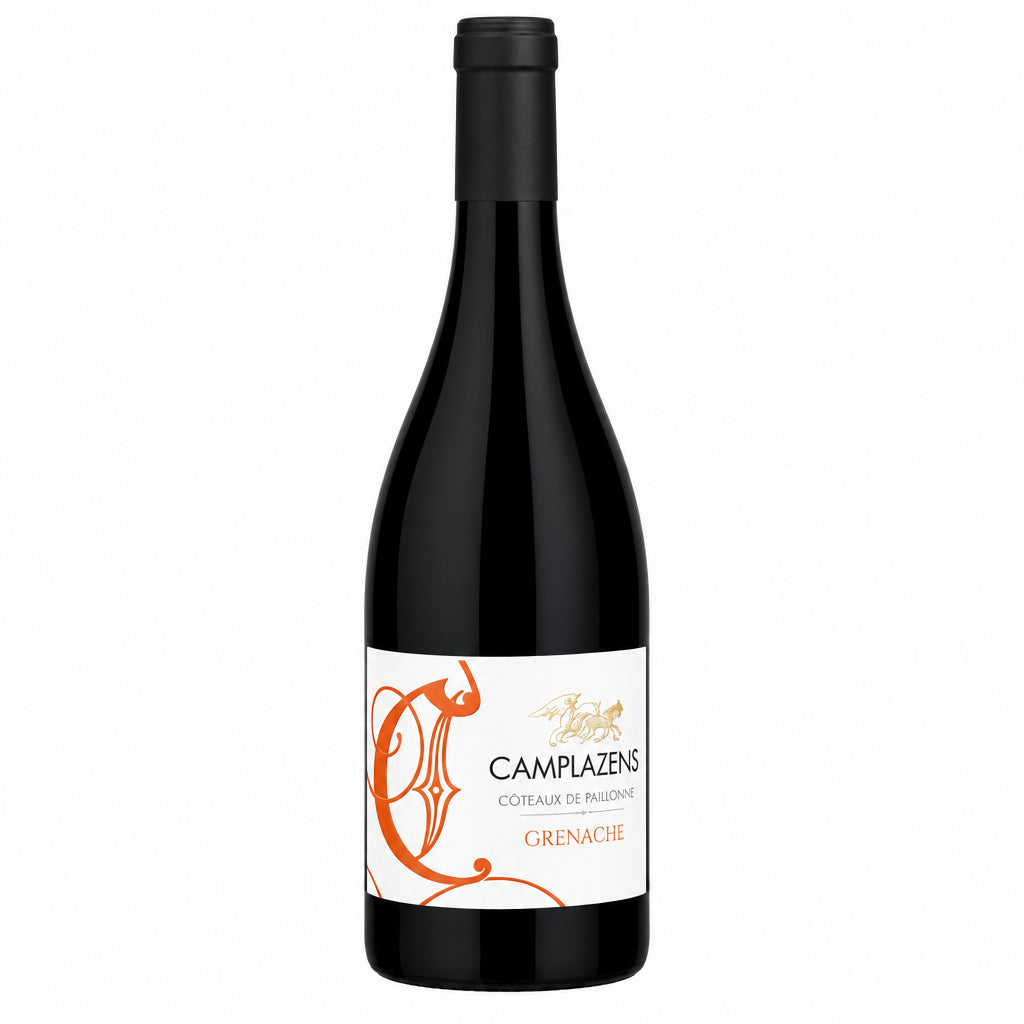 Chateau Camplazens Grenache wine bottle with label visible, standing upright against a neutral background.