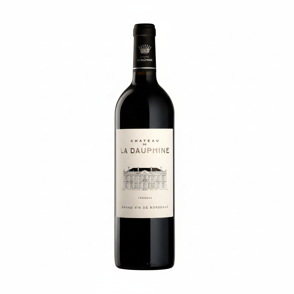 Chateau de la Dauphine red wine bottle from Chateau, featuring a classic label and deep red color.