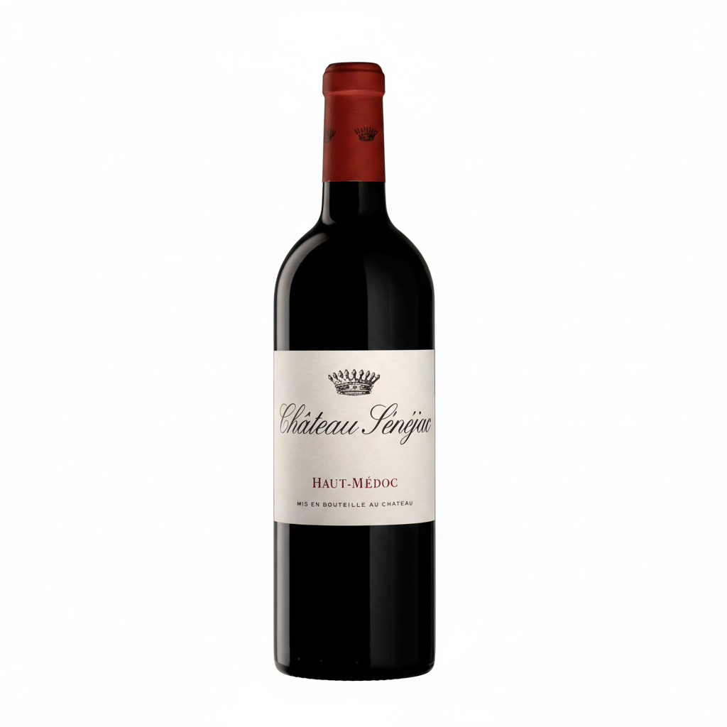 Chateau Senejac 2014 red wine bottle with label, featuring a classic design and elegant glass bottle on a neutral background.