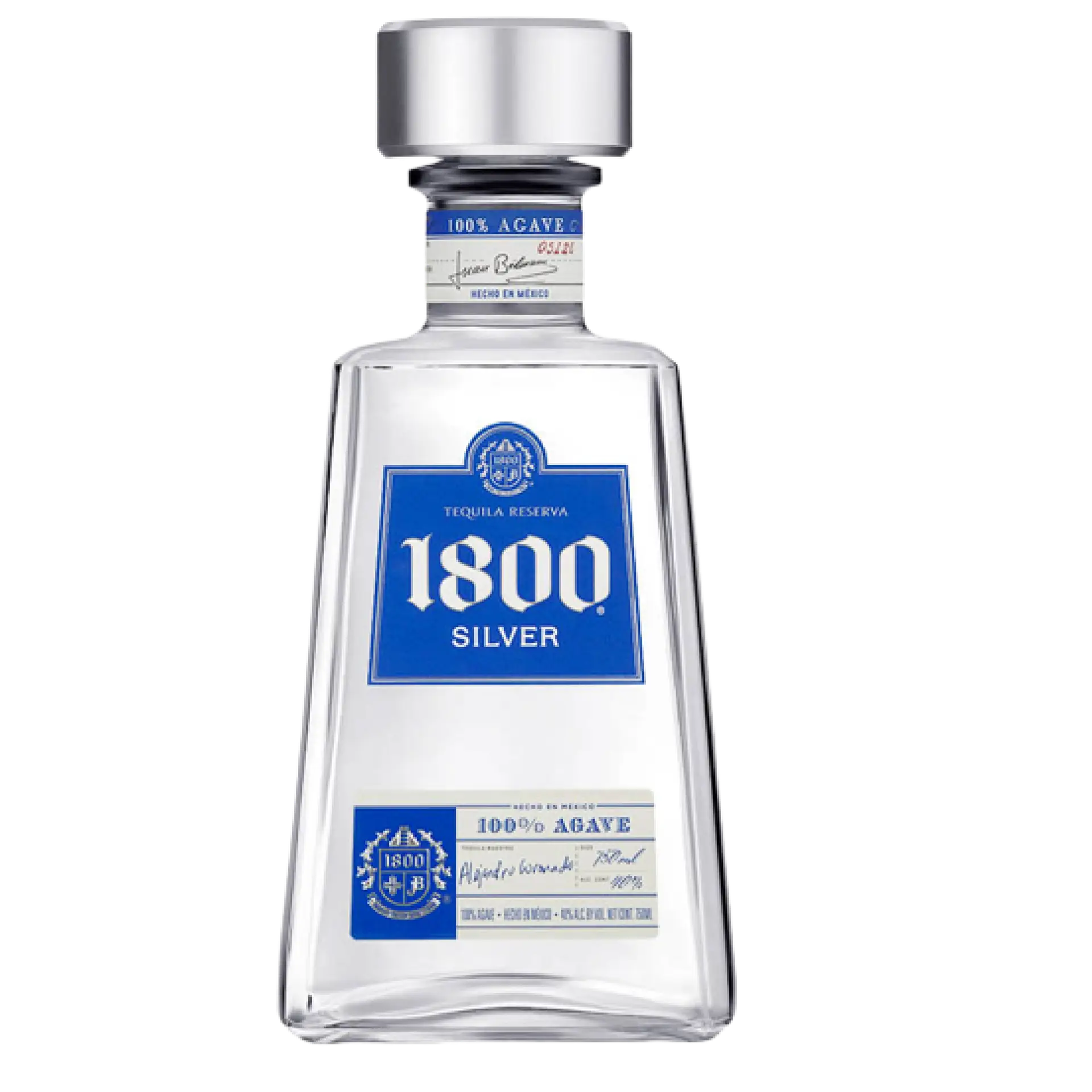 Buy 1800 Silver Tequila 750mL clear bottle, 100% agave, blue label