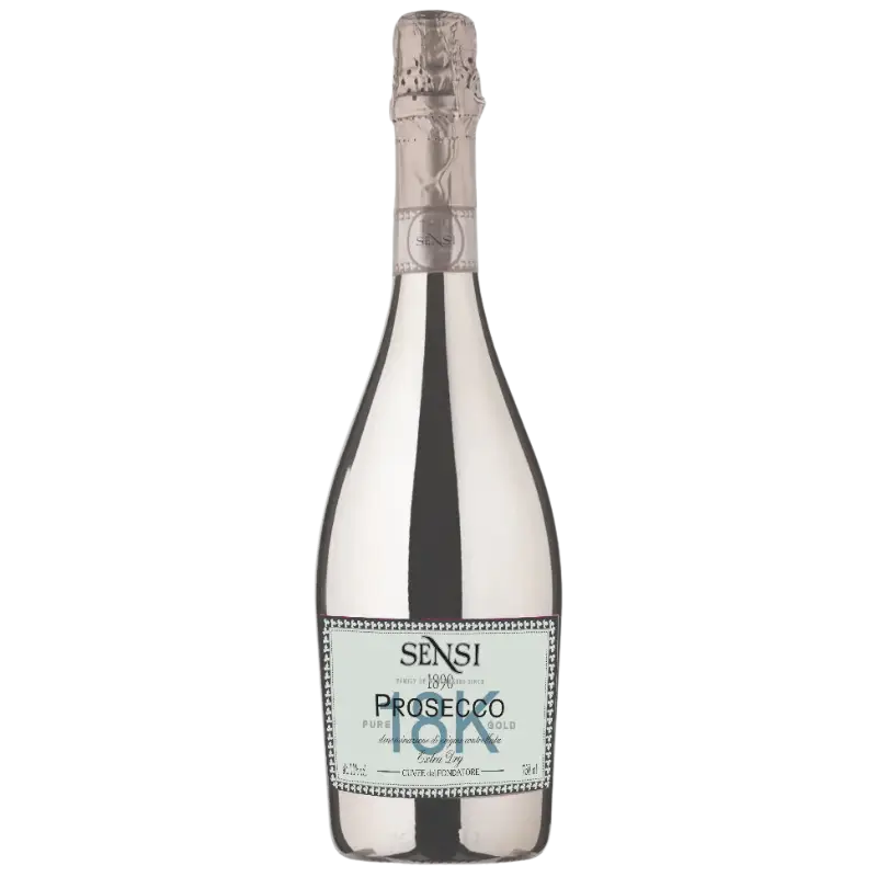 Buy 18K Prosecco White Gold 750mL sparkling wine bottle with foil top