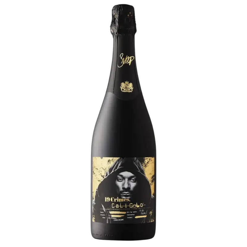 Buy 19 Crimes Cali Gold 750mL, sparkling wine bottle with distinctive gold label.