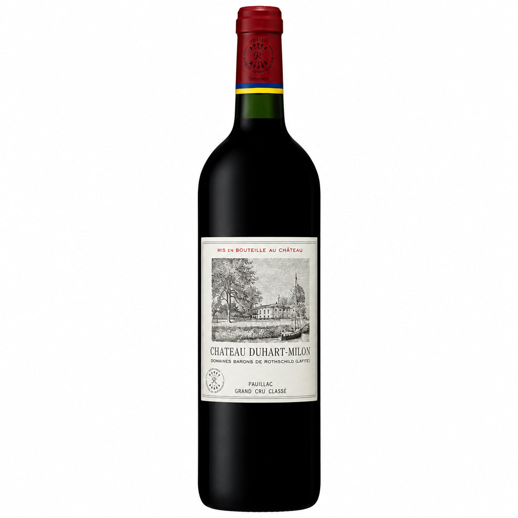 Bottle of Chateau Duhart Milon 2020 red wine from Pauillac estate, featuring a dark glass bottle with a detailed label.