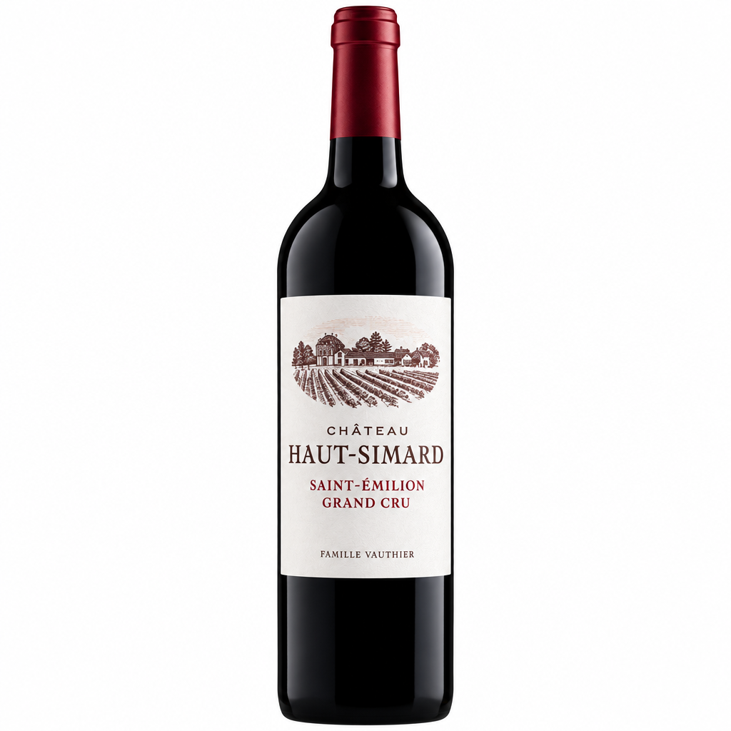 Chateau Haut-Simard 2016 wine bottle with label featuring classic design and vintage details, on a neutral background.