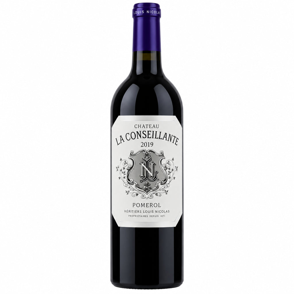 Chateau La Conseillante 2019 wine bottle with label visible, showcasing a Bordeaux red wine from Chateau estate