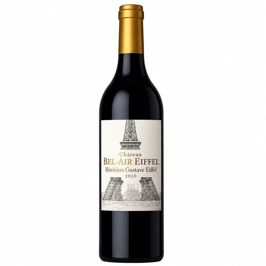 Chateau Bel-Air Eiffel 2020 wine bottle from Chateau, featuring elegant label and dark glass bottle on a neutral background.